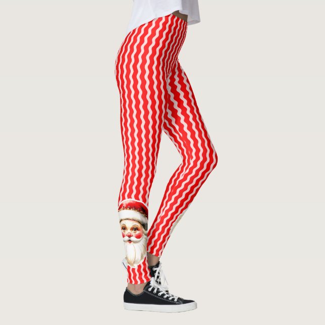 Red Retro Santa Claus Red Ric Rac Weihnachten Leggings (Rechts)