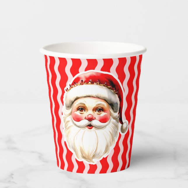 Red Retro Santa Claus Red Ric Rac Weihnachten Pappbecher (Vorderseite)