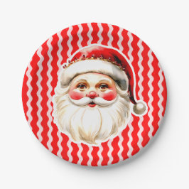 Red Retro Santa Claus Red Ric Rac Weihnachten Pappteller