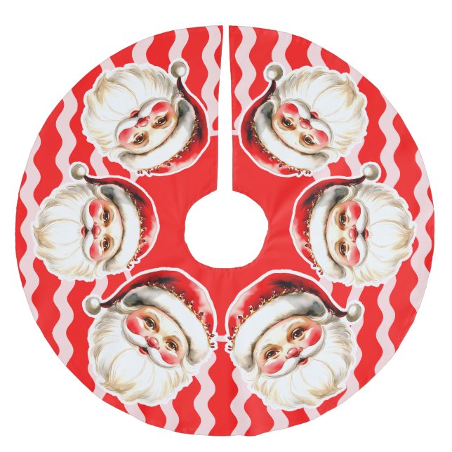 Red Retro Santa Claus Red Ric Rac Weihnachten Polyester Weihnachtsbaumdecke (Vorderseite)