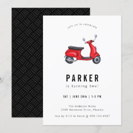 Red Retro Scooter Thema Geburtstag Einladung