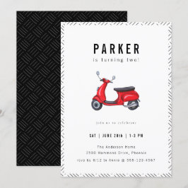 Red Retro Scooter Thema Geburtstagsparty Einladung