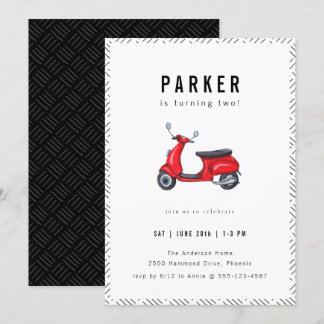 Red Retro Scooter Thema Geburtstagsparty Einladung
