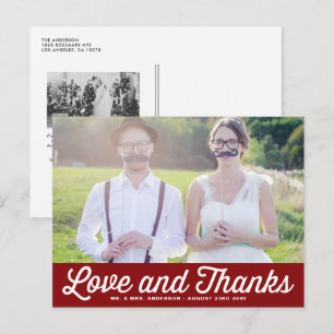 Red Retro Script Foto Hochzeit Vielen Dank Postkarte