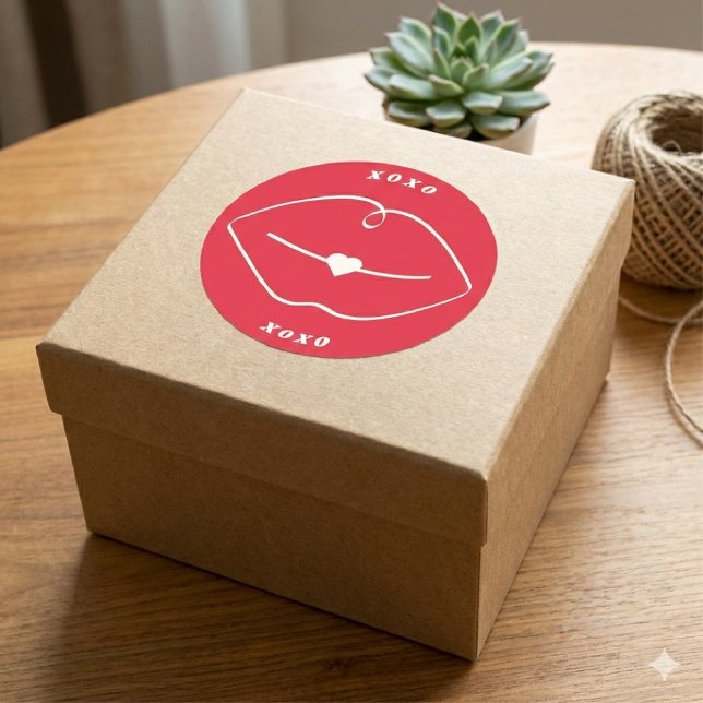 Red Retro XOXO Lips Valentine Runder Aufkleber (Von Creator hochgeladen)