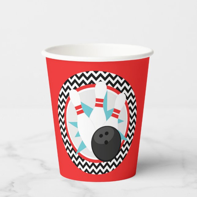 Red Retro Zickzack Bowling Paper Cups Pappbecher (Vorderseite)