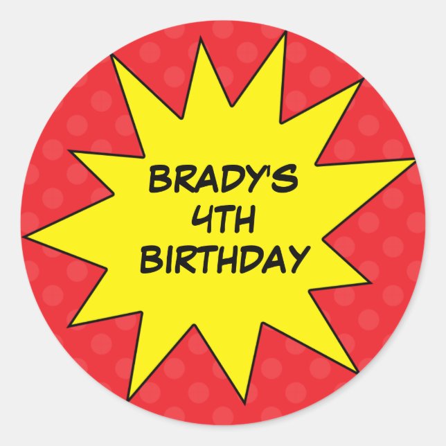 Red Rettete the Day Superhero Custom Round Birthda Runder Aufkleber (Vorderseite)