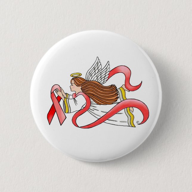 "Red Ribbon" Awareness Engel Button (Vorderseite)