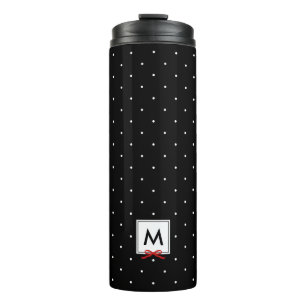 Red Ribbon Black Polka Dot Pattern Monogramm Thermosbecher