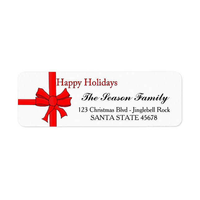 Red ribbon bow Happy Holidays address label (Vorne)