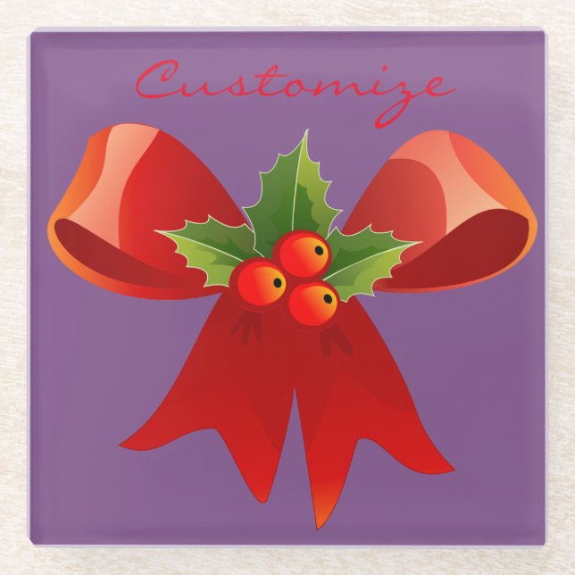 Red Ribbon Bow Holly Thunder_Cove Glasuntersetzer (Vorderseite)