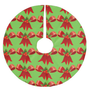 Red Ribbon Bow Holly Thunder_Cove Green Polyester Weihnachtsbaumdecke