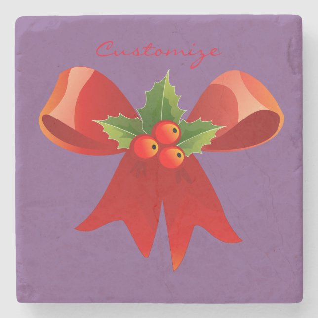 Red Ribbon Bow Holly Thunder_Cove Steinuntersetzer (Vorderseite)