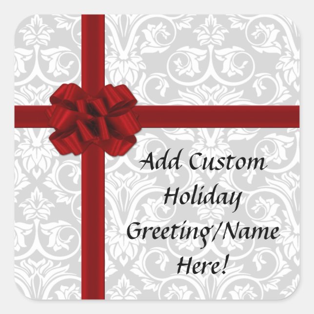 Red Ribbon Bow Quadratischer Aufkleber (Vorderseite)