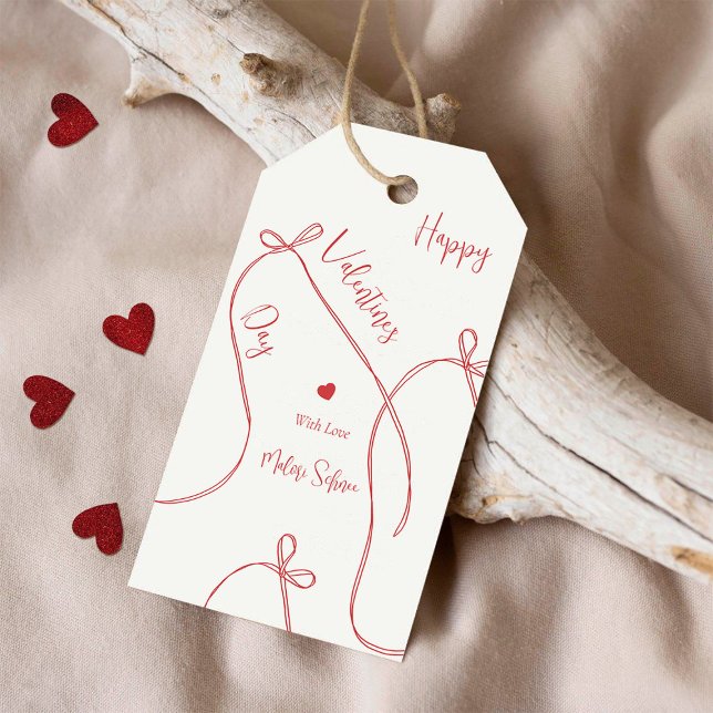 Red Ribbon Bows – Modern Happy Valentine’s Day  Geschenkanhänger (Von Creator hochgeladen)