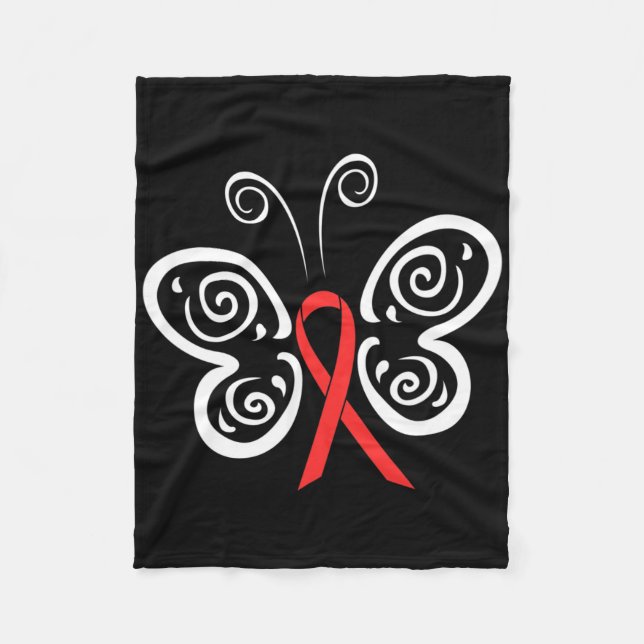 Red Ribbon Butterfly Blood Cancer Hiv Aids Awarene Fleecedecke (Vorderseite)