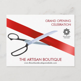 Red Ribbon Cutting Grand Opening Einladungspostkarte