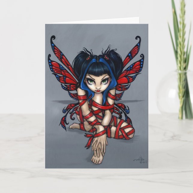 "Red Ribbon Fairy" Grußkarte Karte (Vorderseite)