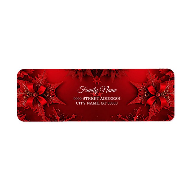 Red Ribbon Floral Holiday Weihnachten Rücksendeadr (Vorne)