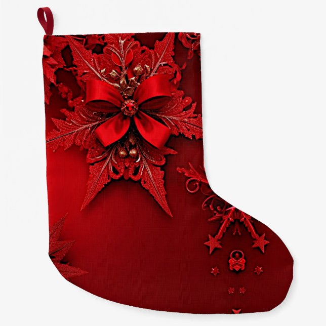 Red Ribbon Floral Holiday Weihnachten Strumpf Großer Weihnachtsstrumpf (Vorderseite)