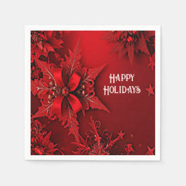 Red Ribbon Floral Holiday Weihnachtszeitung Serviette