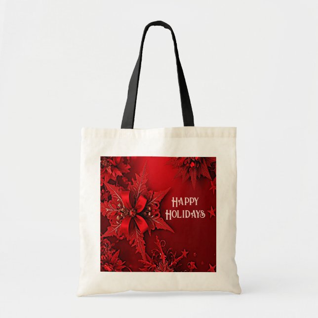 Red Ribbon Floral Weihnachtsfeiertag Weihnachtsfei Tragetasche (Vorne)