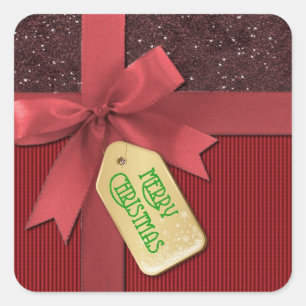 Red Ribbon Frohe Weihnachtsgeschenk Quadratischer Aufkleber