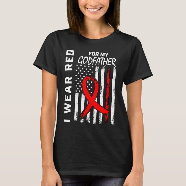 Red Ribbon Godvater Herzkrankheit Bewusstsein Amer T-Shirt (Vorderseite)