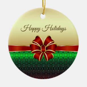 Red Ribbon Gold Holiday Ornament