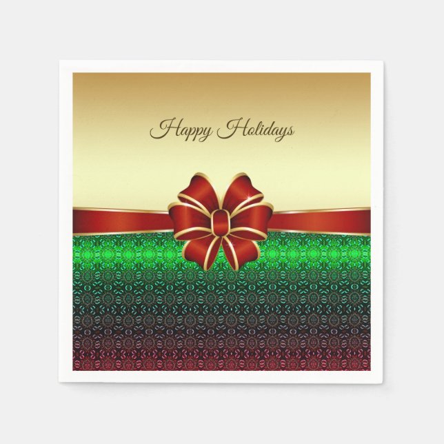 Red Ribbon Gold Holiday Paper Napkin Serviette (Vorderseite)