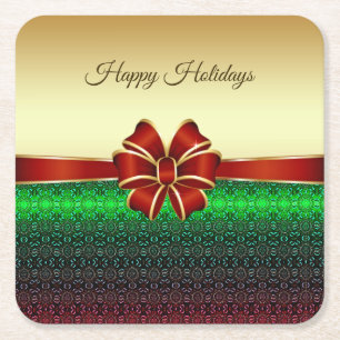 Red Ribbon Gold Holiday Paper Untersetzer