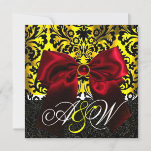 RED RIBBON GOLD YELLOW BLACK DAMASK MONOGRAMM EINLADUNG