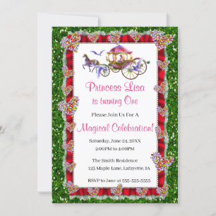 Red Ribbon Green Glitzer Royal Princess Birthday Einladung