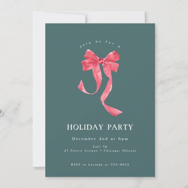 Red Ribbon Holiday Corporate Weihnachten Party Einladung (Vorderseite)