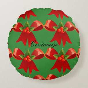 Red Ribbon Holly Thunder_Cove Rundes Kissen