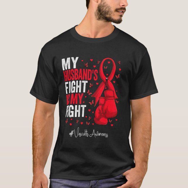 Red Ribbon Husband Vasculitis Bewusstsein T-Shirt (Vorderseite)