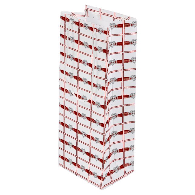 Red Ribbon Infinity Heart Wine Gift Bag Geschenktüte Für Weinflaschen (Vorderseite Schrägansicht)