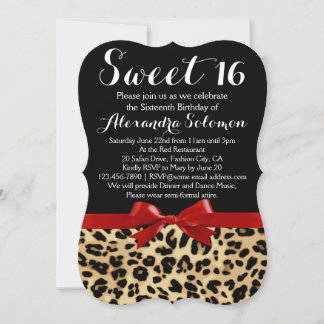 Red Ribbon Leopard Print Bow Sweet 16. Geburtstag Einladung
