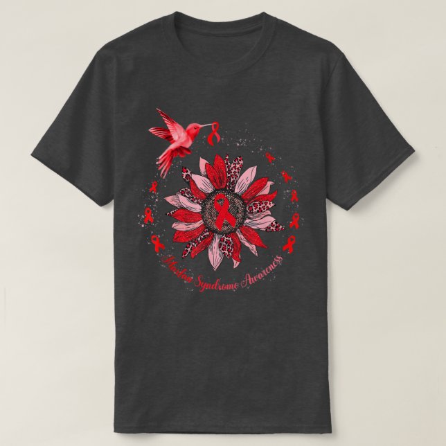 Red Ribbon Leopard Sunflower Marfan Syndrom Aware T-Shirt (Design vorne)