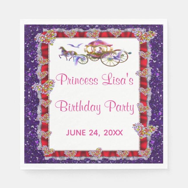 Red Ribbon Lila Glitzer Royal Princess Birthday Serviette (Vorderseite)