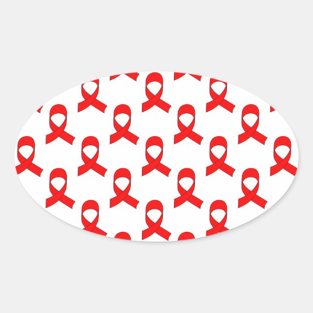 Red Ribbon Pattern Ovaler Aufkleber (Vorderseite)