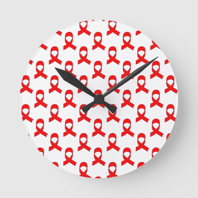 Red Ribbon Pattern Runde Wanduhr (Vorderseite)