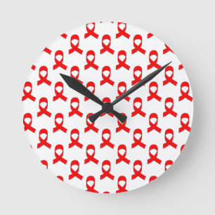 Red Ribbon Pattern Runde Wanduhr