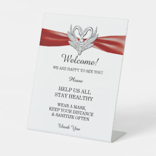 Red Ribbon Silver Swans Hochzeitsicherheit Sockelschild