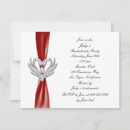 Red Ribbon Silver Swans Junggeselinnen-Abschied la Einladung