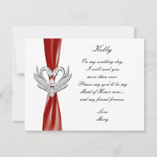 Red Ribbon Silver Swans Trauzeugin Card Einladung