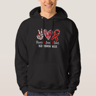 Red Ribbon Week Peace Liebe Kure Awareness Kids Bo Hoodie