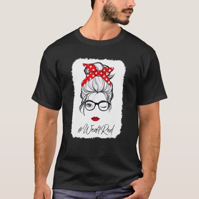Red Ribbon Week Wink Eye Messy Bun Brillen Just Sa T-Shirt (Vorderseite)