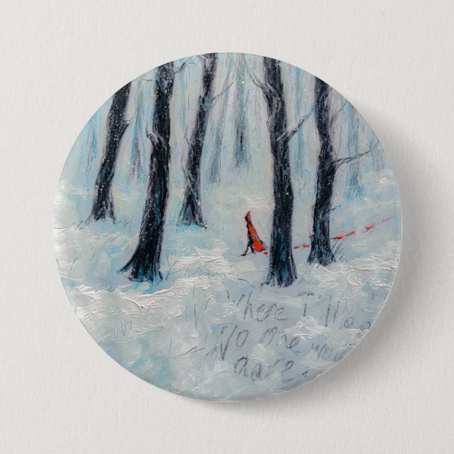 Red Riding Hood-Figur in einem Winterwald Button (Vorderseite)