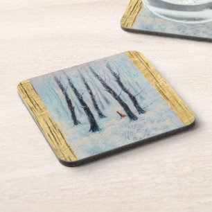 Red Riding Hood-Figur in einem Winterwald Getränkeuntersetzer